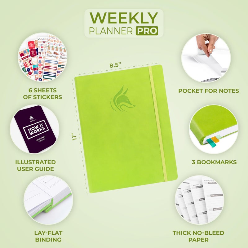 Clever Fox Planner PRO â€“ Weekly & Monthly Life Planner to Increase Productivity, Time Management and Hit Your Goals, 8.5x11â€³ (Lime Green) - Image 2